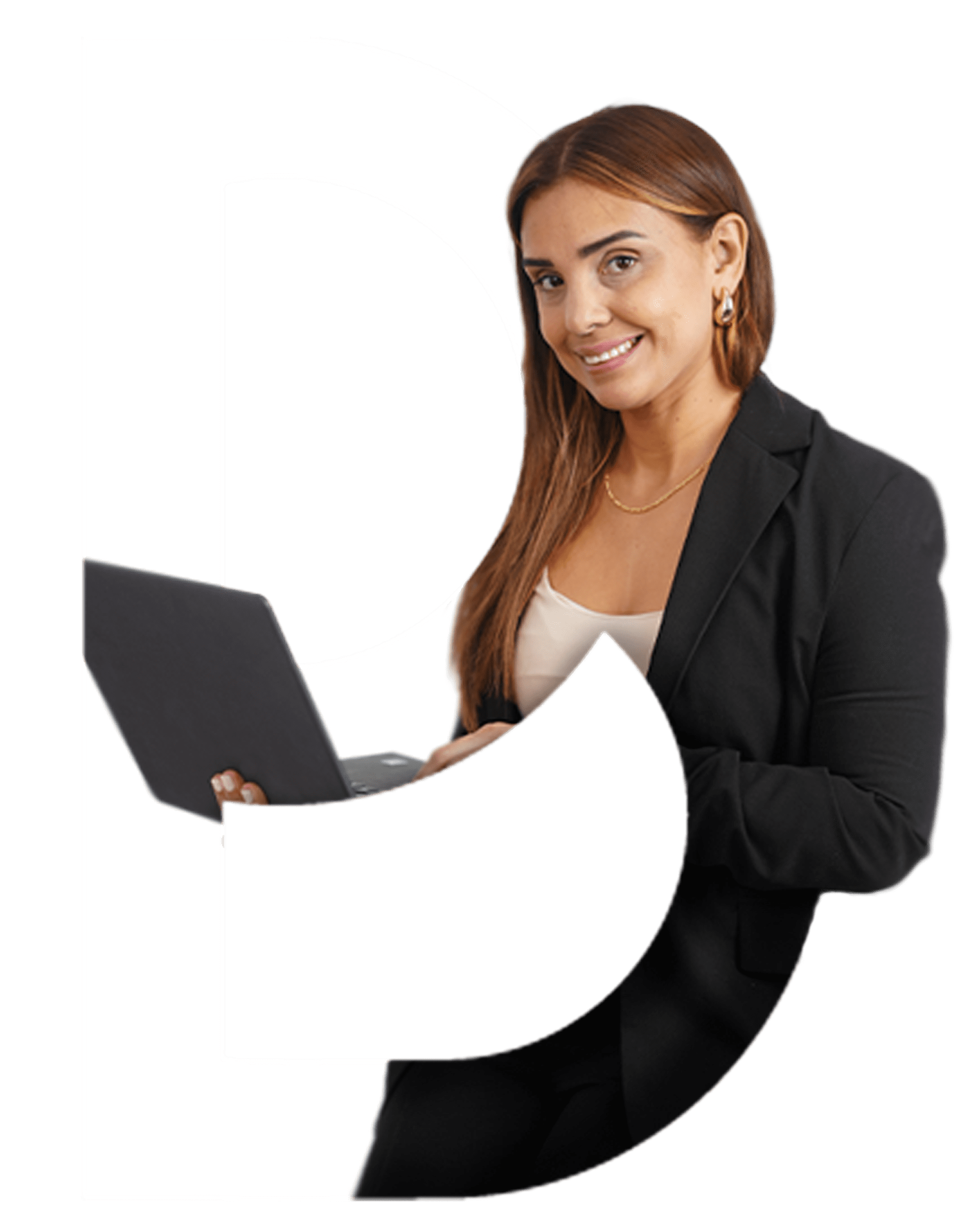 Brigett consultora de campañas ads sosteniendo computador